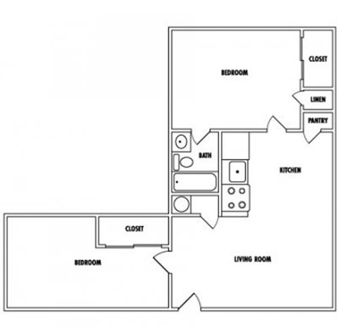 Floor plan for 2 beds, 1 bath, 700 sqft